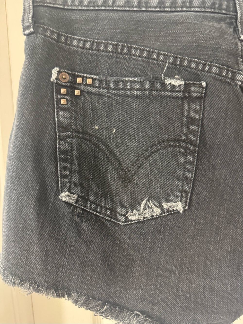 Levi's 501 Black Distressed Cutoff Jean Shorts - Picture 9 of 13